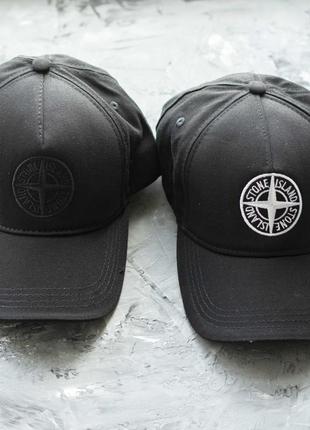 Мужска черная кепка stone island с белым лого из хлопка бейсболка стон айленд на липучке 55 -597 фото