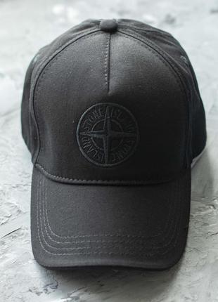 Мужска черная кепка stone island с белым лого из хлопка бейсболка стон айленд на липучке 55 -59