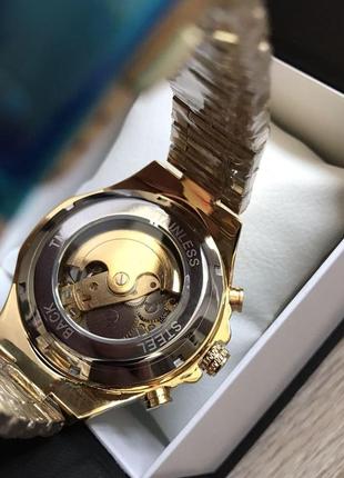Мужские наручные золотые стильные водонепроницаемые механические часы2 фото