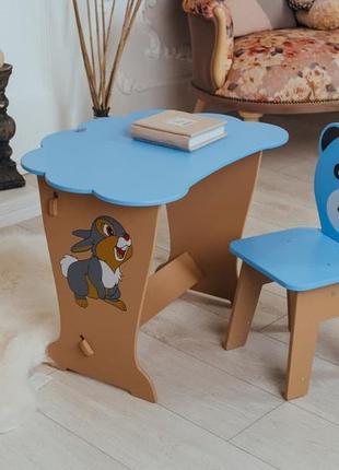 Детский столик и стульчик синий. крышка облачко2 фото