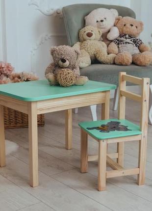 Детский стол и стул зеленый. для учебы,рисования,игры. стол с ящиком и стульчик.6 фото