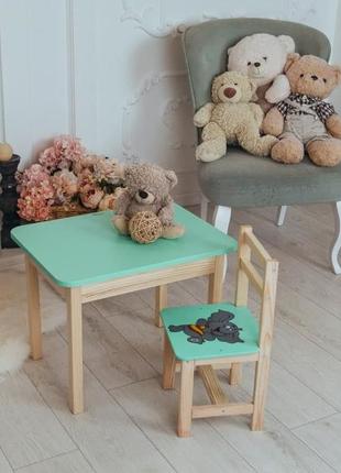 Детский стол и стул зеленый. для учебы,рисования,игры. стол с ящиком и стульчик.2 фото
