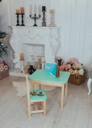 Детский стол и стул зеленый. для учебы, рисования, игры. стол с ящиком и стульчик.2 фото