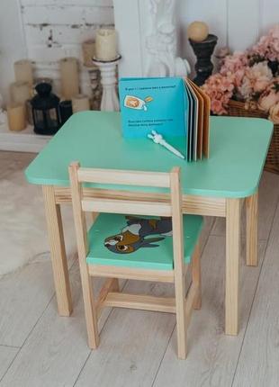 Дитячий стіл і стілець зелений. для навчання, малювання, гри. стіл із шухлядою та стільчик.5 фото