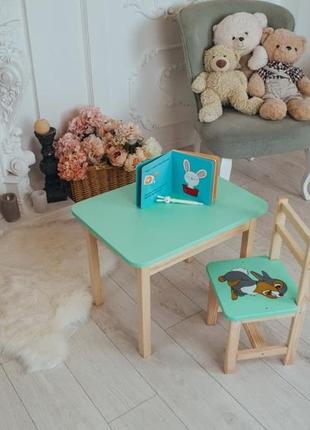 Дитячий стіл і стілець зелений. для навчання, малювання, гри. стіл із шухлядою та стільчик.7 фото