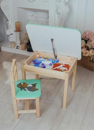 Детский стол и стул зеленый. для учебы, рисования, игры. стол с ящиком и стульчик.3 фото