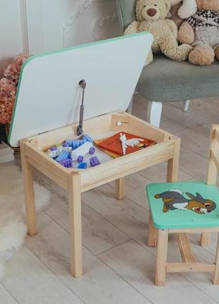 Дитячий стіл і стілець зелений. для навчання, малювання, гри. стіл із шухлядою та стільчик.9 фото