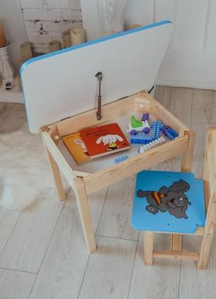 Детский стол и стул синий. для учебы, рисования, игры. стол с ящиком и стульчик.5 фото