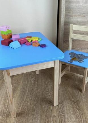 Детский стол и стул синий. для учебы, рисования, игры. стол с ящиком и стульчик.2 фото
