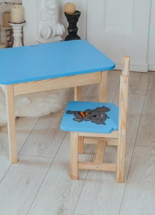 Детский стол и стул синий. для учебы, рисования, игры. стол с ящиком и стульчик.10 фото