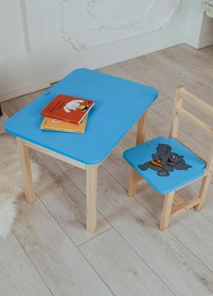 Детский стол и стул синий. для учебы, рисования, игры. стол с ящиком и стульчик.3 фото