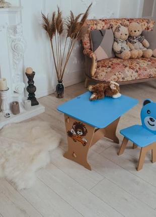 Детский стол! супер подарок!столик парта ,рисунок зайчик и стульчик детский медвежонок.для рисования,учебы,игр2 фото