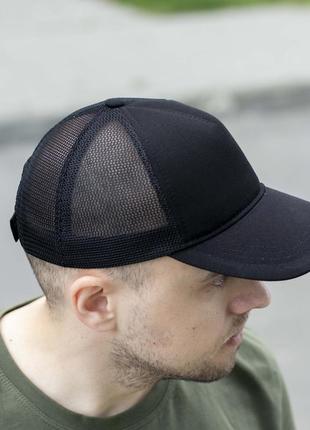 Стильная мужска кепка бейсболка черная с сеткой без логотипов на липучке размер 55-59 унисекс5 фото