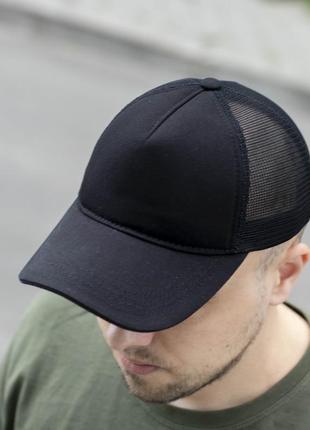 Стильная мужска кепка бейсболка черная с сеткой без логотипов на липучке размер 55-59 унисекс3 фото