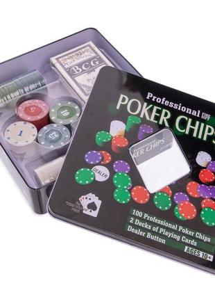 Набор для покера в металлической коробке 100 фишек