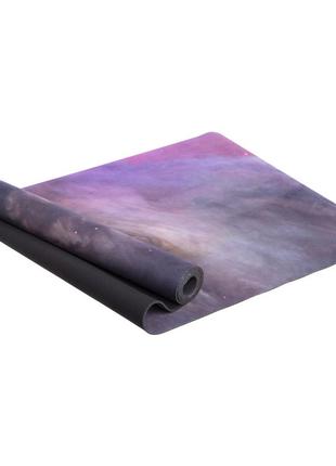 Килимок для йоги замшевий каучуковий двошаровий 3мм record fi-5662-37 (розмір 1,83мх0,61мх3мм, фіолетовий-синій, з принтом2 фото