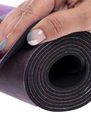 Килимок для йоги замшевий каучуковий двошаровий 3мм record fi-5662-37 (розмір 1,83мх0,61мх3мм, фіолетовий-синій, з принтом5 фото