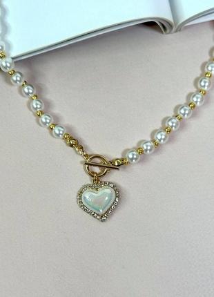 Стильні жіночі намисто з перлами та підвіскою у формі серця4 фото