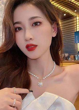 Стильні жіночі намисто з перлами та підвіскою у формі серця6 фото