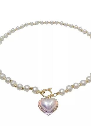 Стильні жіночі намисто з перлами та підвіскою у формі серця2 фото