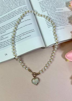 Стильні жіночі намисто з перлами та підвіскою у формі серця3 фото