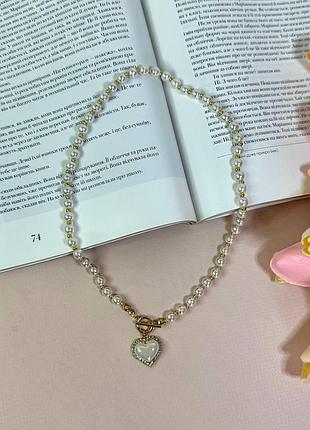 Стильні жіночі намисто з перлами та підвіскою у формі серця5 фото