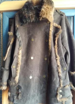 Стильная дубленка куртка эко мех волк бренд xl1 фото