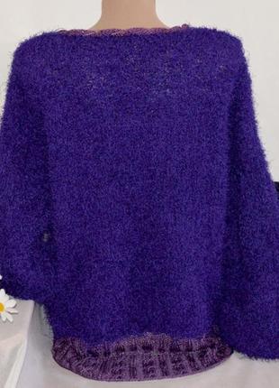 Брендовая фиолетовая вязаная теплая мягкая кофта свитер "травка" с бусинами2 фото