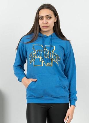 Стильная голубая спортивная кофта свитшот худи с капюшоном надписью оверсайз1 фото