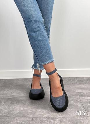 Женские замшевые туфли (цвет: джинс)