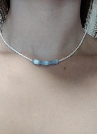 Чокер ожерелье из бисера на бусинок "кошачий глаз"