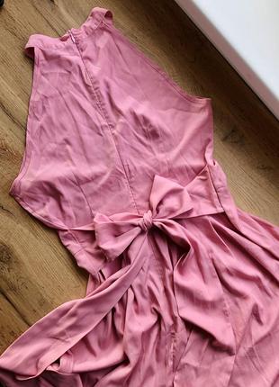 Длинное розовое платье сарафан на завязке1 фото