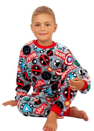 Махровая пижама детская бэтмен, теплая плюшевая пижама марвел, домашний теплый комплект велсофт для мальчиков6 фото