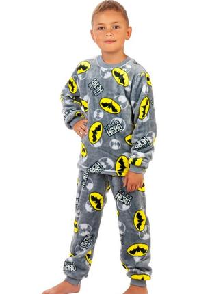 Махровая пижама детская бэтмен, теплая плюшевая пижама марвел, домашний теплый комплект велсофт спайдермен8 фото