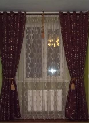 Шикарні штори, портьєри на люверсах індійська тканина парча