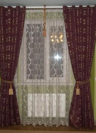 Шикарні штори, портьєри на люверсах індійська тканина парча8 фото