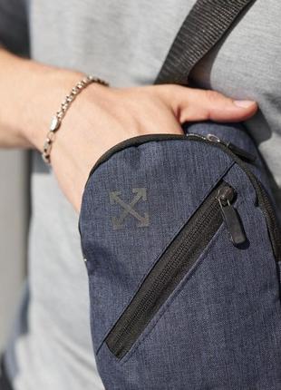 Слинг off white синий та серый меланж