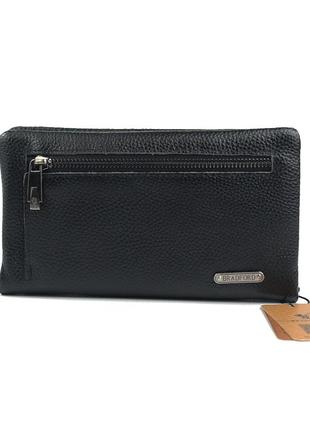 Шкіряний чоловічий чорний клатч гаманець на блискавці з кистьовою ручкою, сумка клатч з натуральної3 фото