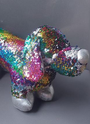 М'яка іграшка собачка asda такса з різнобарвними паєтками4 фото