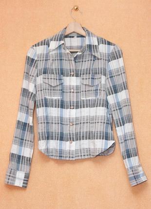 Приталена фактурна сорочка в клітинку