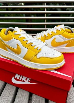 Мужские кроссовки nike air jordan 1 low yellow найк аир джордан рядовое желтие кожаное8 фото