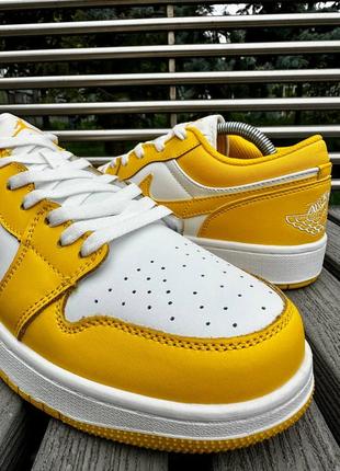 Мужские кроссовки nike air jordan 1 low yellow найк аир джордан рядовое желтие кожаное7 фото