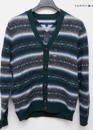 Мужской свитер кардиган tommy hilfiger green fair isle