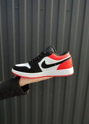 Кроссовки nike air jordan retro 1 low white red black7 фото