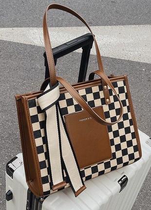 Стильная сумка на плечо черно белая твид в стиле париж франция кэжуал3 фото