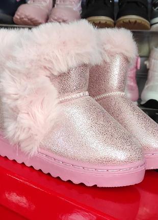 Зимние розовые ботинки,  уги для девочки с опушкой толстые легкие