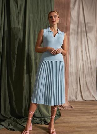 Женская хлопковая юбка плиссе, плиссированная трикотажная женская юбка, стильная женская юбка плиссе миди2 фото
