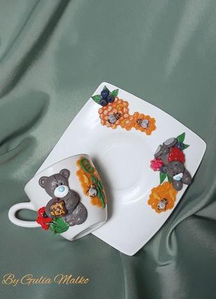 Чашка с блюдцем  с мишками1 фото