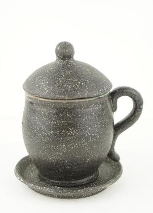 Кружка керамічна для чаю 240мл + блюдце + кришка авторська4 фото