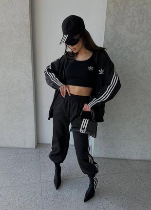 Костюм спортивний в стилі balenciaga adidas вітровка брюки клеш палаццо чорний